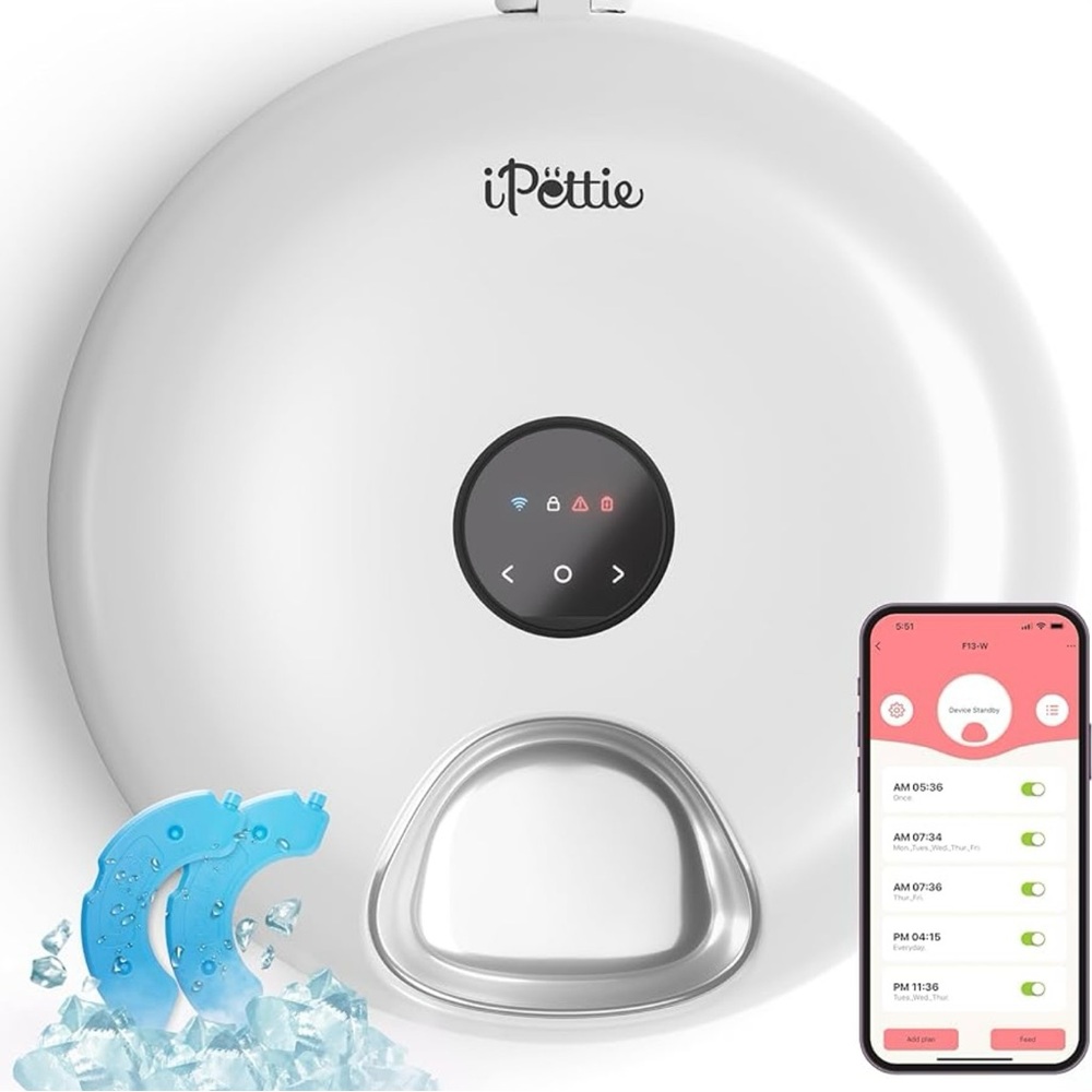 iPettie Automatic 6 Meal Pet Cat Feeder Stainless Steel in White, NEW
